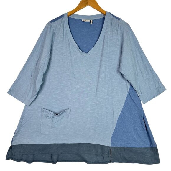LOGO by Lori Goldstein Tunic Top 1XP Blue Colorblock 3/4 Sleeve Beachy Stretchy - Picture 12 of 12